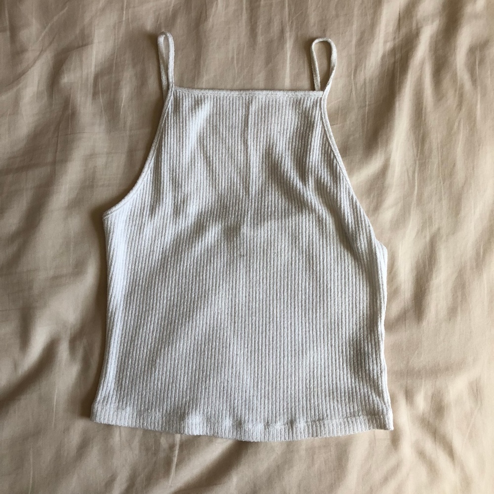 White Ribbed Cropped Tank